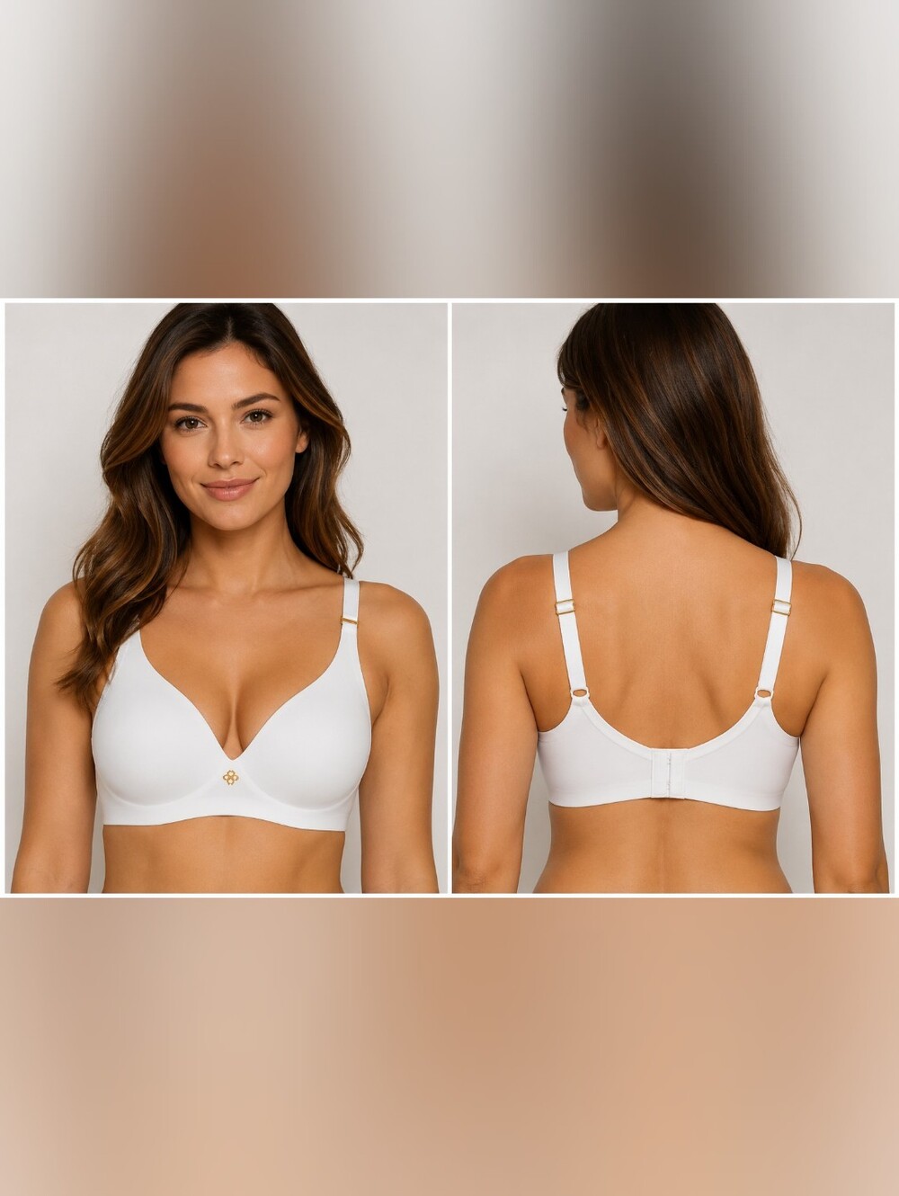 Honeylove White Wireless Seamless T-Shirt Bra with Gold Accents Size 32D